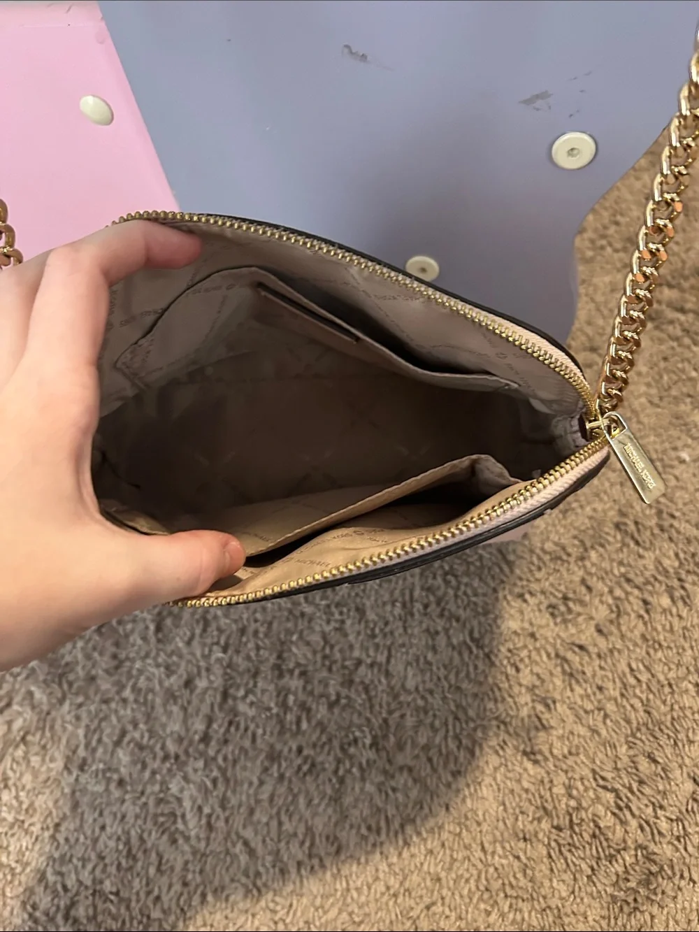 Michael Kors Light Pink Crossbody with Gold Chain Strap